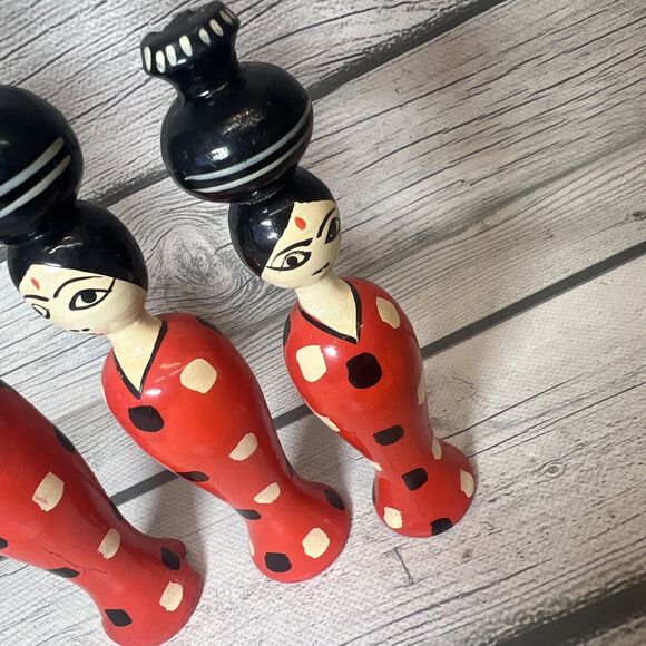 Vintage Creative INDIA Indian Girl - Japanese Wooden Wood KOKESHI Doll - Picture 5 of 9